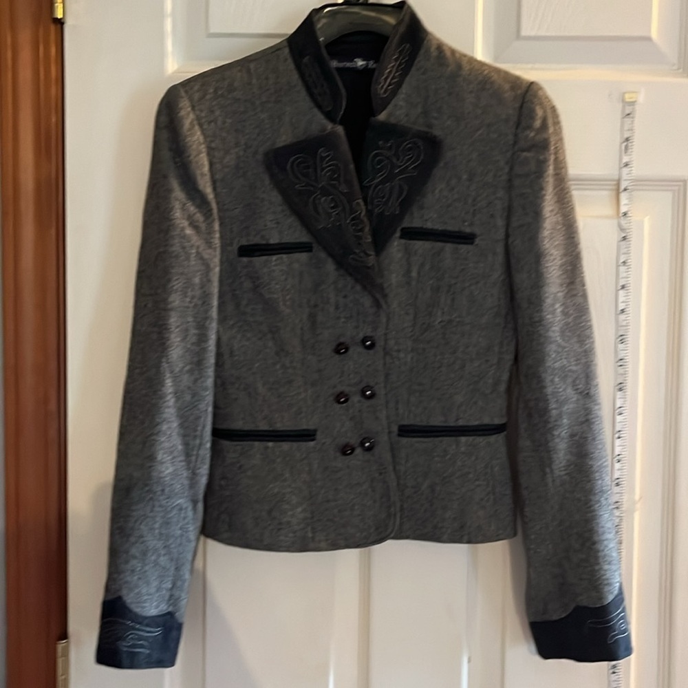 RARE!VTG-hunters run-XS/S-gray&dark gray-wool,decorative stitching blazer/jacket
